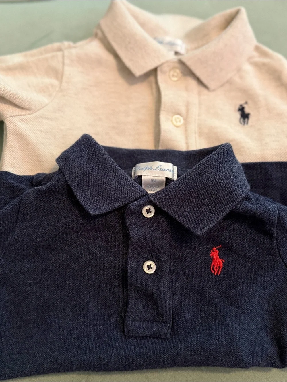 Ralph Lauren Baby Boy 9 Month Polos Shirts Navy and Beige